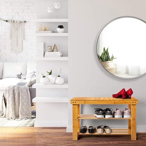 Leaf & Grain Bamboo Shoe Rack - Shoe Storage Bench for Front Door Entrance - Entryway Bench with Shoe Shelf, Shoe Storage Organizer, Wooden Shoe Rack, Durable Shoe Bench for Home (Natural) - Thumbnail 2