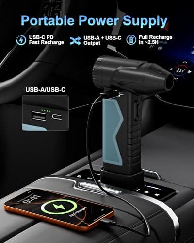 Macson 150000RPM Compressed Air Duster & Air Blower, 3-in-1 High-Speed Electric Air Duster with 6000A Jump Starter, Air Duster Rechargeable Battery Booster with LED Light for Home Car Cleaning - Thumbnail 5