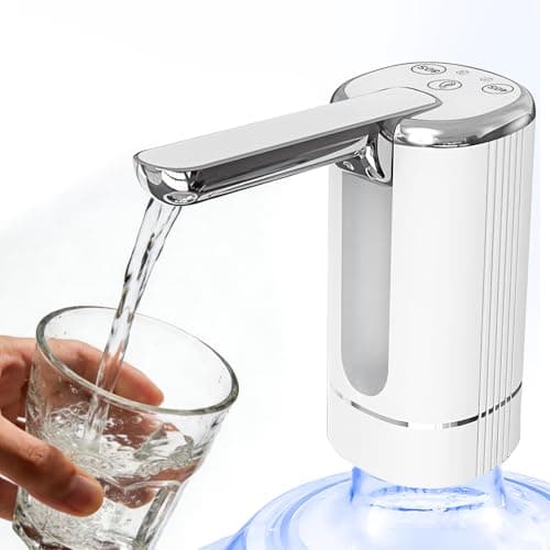 Water Dispenser Pump for 5 Gallon Water Bottles, USB Type-C Rechargeable with 1200mAh Battery, Foldable Spout, One-Touch Control (40s/80s), Powerful Suction for Home, Office, Camping - White - Image 1