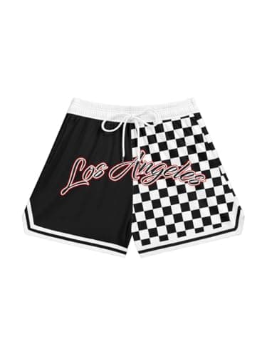 Jilwod Men's LA Letter Black White Checkerboard Men Mesh Athletic Shorts Basketball Gym Quick-Dry Workout Running (US, Alpha, X-Large, Regular, Regular, Black White Checkerboard) - Image 1