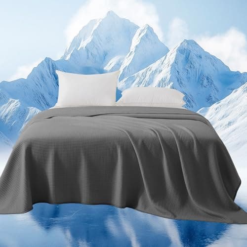 WQSPRING Waffle Cooling Blanket for Hot Sleepers, Twin XL Size Soft Bed Weighted Blankets, All Season Ice Blanket for Couch Bed Chair (Dark Grey, 72" x 92") - Image 1