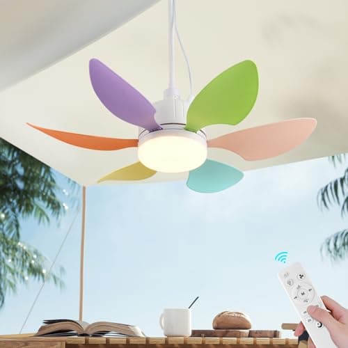 AHAWILL 18.5" Gazebo Fan,Outdoor Plug in Ceiling Fans with Lights,3 Color Dimmable 3 Fan Speeds,Portable Hanging Ceiling Fan for Patios,Tent,Indoor.Colorful Blades - Image 1
