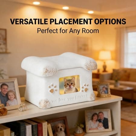 Portland Cement Pet Urn, Pet House Shape with Built-in Photo Frame, Durable Memorial for Dogs Cats, Minimalist Design for Indoor Home Display, 18.5cm/7.28"×14cm/5.51"×11.5cm/4.53" - Thumbnail 5