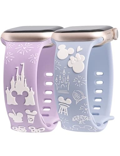 BEEXI 2 Packs Cartoon 3D Raised Band Compatible with Apple Watch Band 49/46/45/44/42mm Women Two-Tone Cute Silicone Strap for iWatch SE Series 10/9/8/7/6/5/4/3/2/1/Ultra(1/2) Lavender/Sky Blue - Image 1