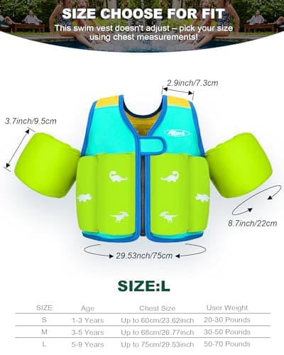 AEOCOO Toddler Swim Vest 20-30-50-70 Pounds, Kids Pool Floaties for 1-2-3-5-7-9 Years Old, Comfortable Wear Bright Float Jacket with Water Ring, Unpadded Sides for Arm Comfort, Boys, Girls, Blue - Thumbnail 4