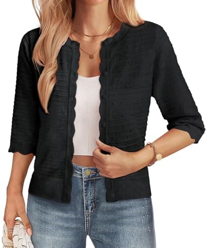 GRACE KARIN Womens Short Sleeve Black Cardigan Sweater, Lightweight Summer Cardigan Trendy, Open Front Bolero Shrugs for Dress - Image 1