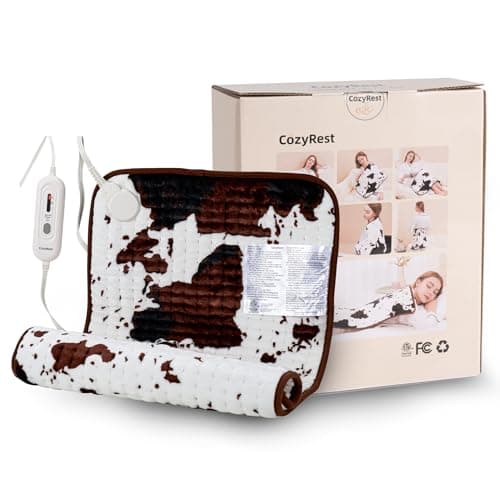 Cow Print Heating Pad 33×17 inch, 3 Heat Levels ＆ Auto Shut Off, Fast Heating, Soft Electric Heating Pads for Back, Neck, Abdomen, Shoulder, Knee, Arms, Legs,Washable (Brown Highland Cow, XL)