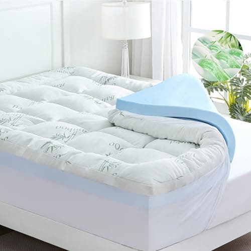 DOWNCOOL Dual Layer 4 Inch Memory Foam Mattress Topper King – 2 Inch Gel Memory Foam & 2 Inch Pillow Top Mattress Pad, Soft & Breathable Viscose Made from Bamboo, for Back Pain Relief - Image 1