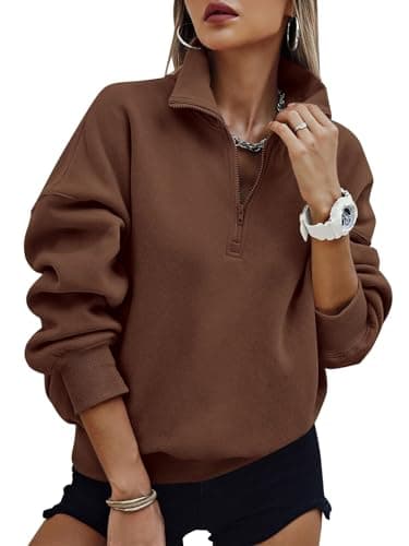PRETTYGARDEN Womens Half Zip Oversized Sweatshirts Fleece Hoodies 2026 Trendy Long Sleeve Pullover Tops Y2k Fall Spring Outfits (Coffee,S) - Image 1