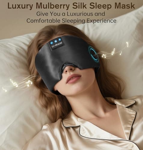 LC-dolida Luxurious Silk Soft Sleep Mask, Sleep Headphones with Bluetooth 5.4 for Side Sleeper, Total Blackout Eye Sleeping Mask for Women and Men, Ideal Gift for Restful Sleep, Travel(Black) - Thumbnail 6