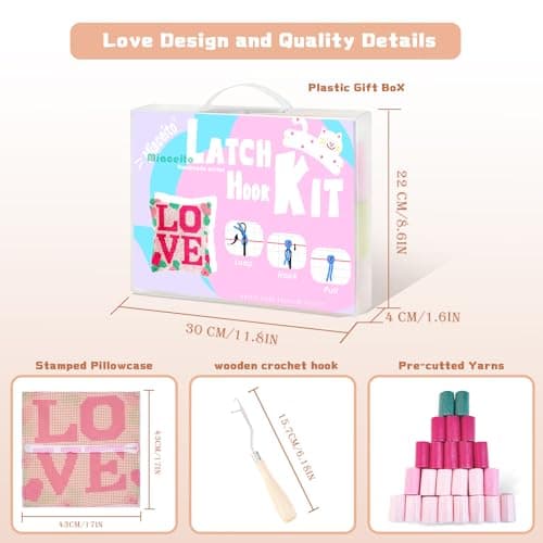 Miaceito Pre-Printed Love Latch Hook Pillow Kits for Adults Beginners, DIY Latch Hook Kits Includes Wooden Hook to Make 17x17 Inch Home furnishings Sofa Decoration - Thumbnail 3