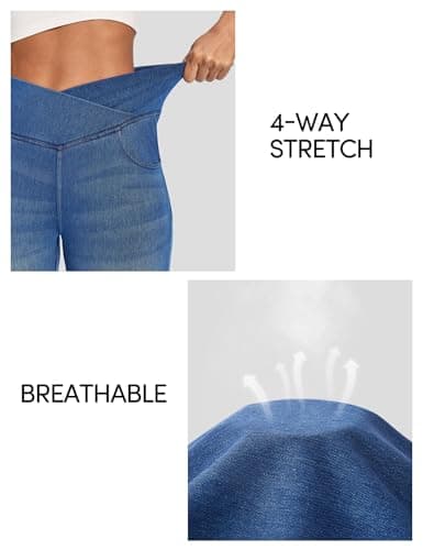 IUGA Stretchy Jeans for Women Bell Bottom Jeans V Cross High Waisted Jeggings Pull On Wide Leg Sweatpant Jean Flare Leggings(Whiskers Medium Wash, X-Large) - Thumbnail 4