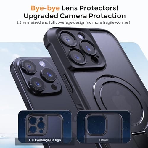 MOCCA Design for iPhone 16 Pro Max Case with Magnetic Invisible Stand [Full Camera Protection] [Compatible with Magsafe] Military Drop Shockproof Translucent Matte Phone Case Cover 6.9",Black - Thumbnail 3