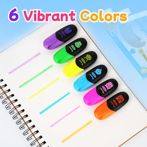 trailfun Pastel Highlighters Assorted Colors, Soft Chisel Tip Highlighter Marker Pens Smooth Writing No Bleed, Cute Markers Monster Design for Journaling Drawing, 6 Count, Back to School Supplies - Thumbnail 6