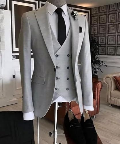 Bessmate 3 Pieces Men's Slim Fit Suit Double Breasted Wedding Suits for Men Blazer Prom Jackets Vests Pants Suits Royal Blue - Thumbnail 5