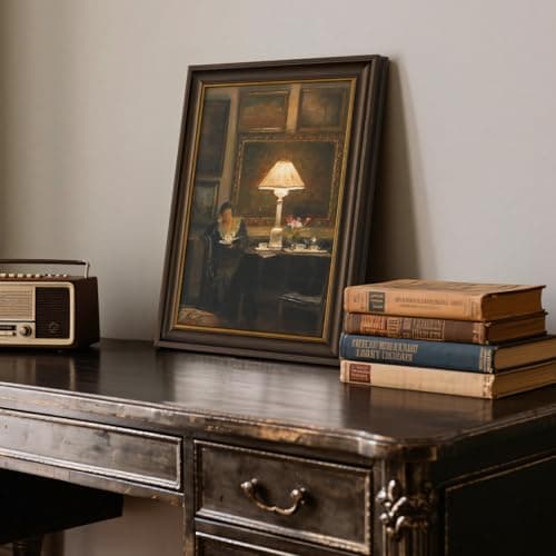 DAJONART Vintage Gold Picture Frame Book Wall Art,Women Reading Poster,Girl Reading Canvas Oil Paintings Farmhouse Room Decor for Bedroom Study Room Dorm, Gift for Book Lovers Birthday Housewarming,8 x12 - Thumbnail 5