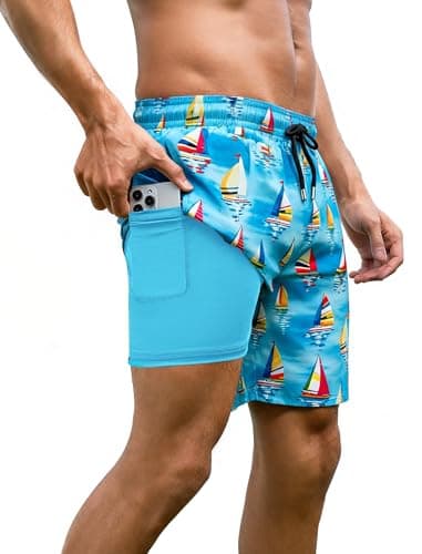 Arolina Swim Trunks Men with Compression Liner 7 Inch Zipper Pockets Board Shorts Swimwear Bathing Suits Boat Medium
