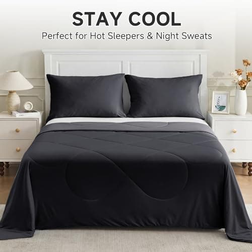 HOMFINE Cooling Comforter Twin Size, Black Summer Cooling Blanket for Hot Sleepers and Night Sweats, Japanese Double-Sided Cold Tech Fabric Q-Max 0.45, Soft Breathable Silky Smooth Lightweight - Thumbnail 5