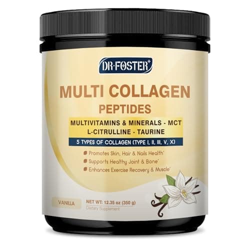 DRFOSTER Vanilla Collagen Peptides Powder for Women & Men, Multi Type I II III V X Collagen with multivitamins & Minerals for Skin, Hair & Nails & Joints, Non-GMO, 35 Servings - Image 1