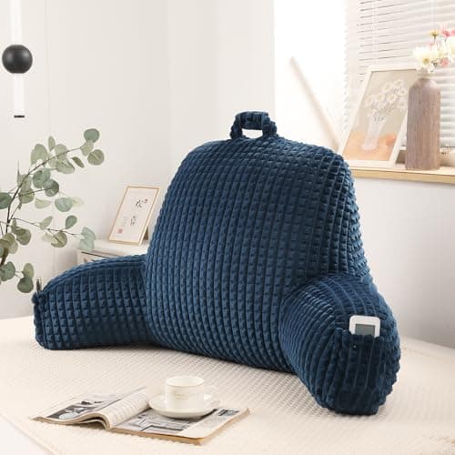 PAJEO Reading Pillow for Bed,Large Backrest Reading Pillow with Arm Rest,Back Rest Support Cushion for Sit Up on Couch,Sofa,and Floor(Navy Flannel, Standard(17inch)) - Image 1