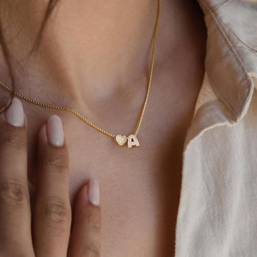 Turandoss Heart Initial Necklace for Women - Dainty 18K-Gold-Plated Letter E Heart Personalized Initial Necklace - Gold Jewelry Birthday Gifts for Women - Thumbnail 4