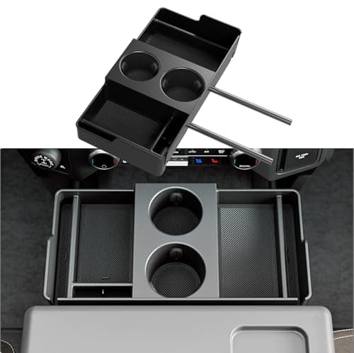 Maxzina Front Center Seat Headrest Organizer Compatible with 2011-2026 Ford F150 F250 F350 F450 F550 F650 Cup Holder Coin Container Storage Box with Silicone Pads Accessories (Jump Seat Console Only) - Image 1