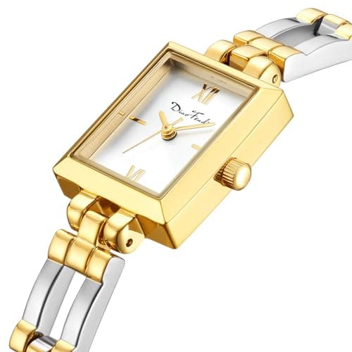 Diaofendi Small Gold Watches for Women Vintage Ladies Quartz Wrist Watches Stainless Steel Band Womens Gold Watch Luxury Bracelet Tools Included(Gold Silver) - Thumbnail 3
