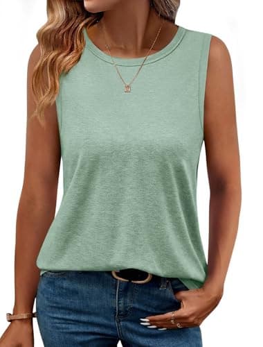 GKBK Womens Tank Tops Loose Fit High Neck Casual Flowy Summer Tees Crew Neck Trendy Sleeveless Tops 2025 Beach Vacation OutfitLightgreen, XL - Image 1