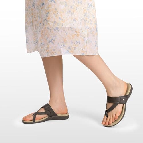 Rihero Orthopedic Sandals for Women Arch Support Flip Flops Slip On Comfortable Orthotic Adjustable Summer Walking Slide Sandals Mocha Size 11 - Thumbnail 2