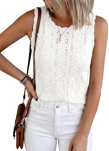 BTFBM Crochet Tops for Women Sleeveless Knit Sweater Vest Tank Top Summer Spring 2026 Cover Ups Beach Vacation Clothes(White, Medium) - Image 1