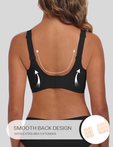 AYIFU Womens Wireless Bras Comfortable V Mesh Full Coverage Seamless Bralette Supportive No Underwire Tshirt Everyday Bra (Black, L) - Thumbnail 4