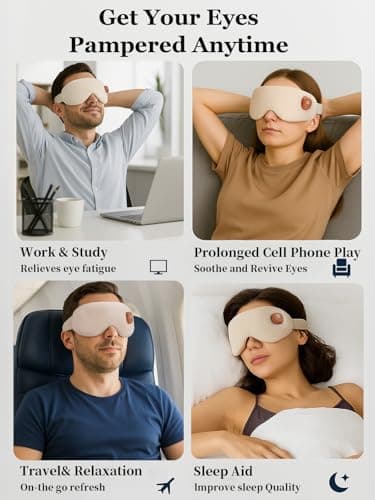 Heated Eye Mask, Cordless Warm Eye Compress for Dry Eyes, Birthday Christmas Gifts for Women Men, Washable Eye Heating Pad for Travel, Eye Relief, Improved Sleep (Khaki) - Thumbnail 6