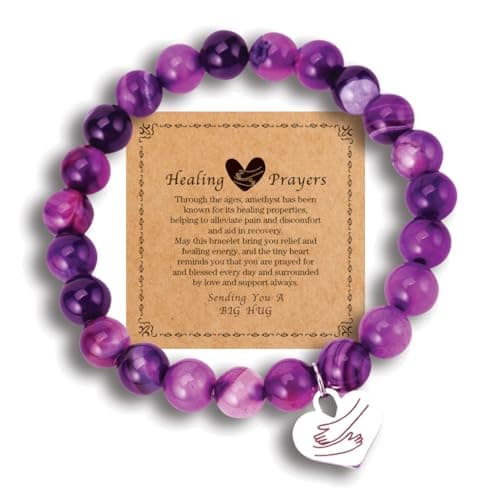 Encouragement Healing gifts,Natural Stone Amethyst Bracelet for Women ,Those Facing Illness or Anxiety to Get Well Soon, Inspirational Gifts on Thanksgiving Christmas Valentine's Day (Agate amethyst) - Image 1
