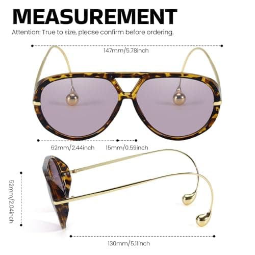 SODQW Oversized Aviator Sunglasses for Women With Earring Trendy Large Big 2025 Designer Shades Adjustable Temples - Thumbnail 5