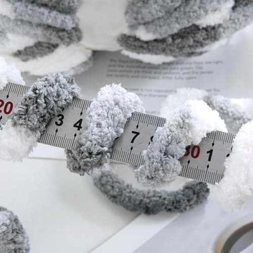 HOMBYS Chunky Tie Dye Mix Chenille Yarn for Hand Knitting, Super Bulky Jumbo Yarn for Crocheting, 3/4" Thick Soft Plush Yarn for Blankets, 8 Skein Pack (26 yds / 7.5 oz Each) Dark Grey Grey White - Thumbnail 4