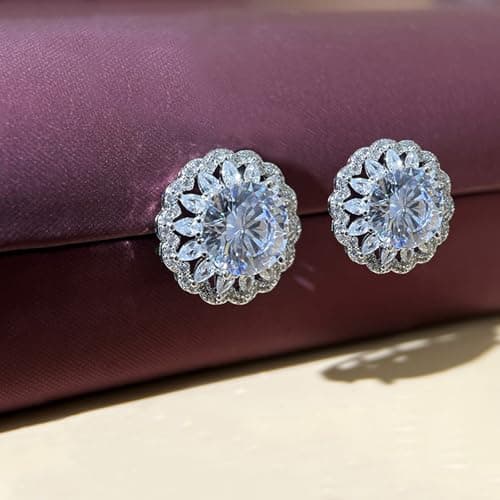 Sunflower Stud Earrings for Women S925 Sterling Silver Moissanite Earrings D Color VVS1 Daily Wear Party Gift 4Carat - Thumbnail 3