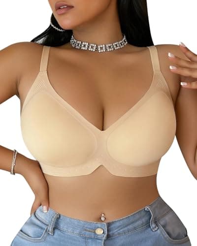 LIIJOO Seamless Wireless Full Coverage Women Bra • V-Neck • Convertible Strap • Adjustable Buckle • 3D Removable Cup • Side Support • Smoothing Back Comfort（Nude, 2XL） - Image 1