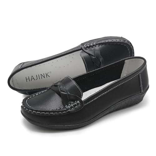 HAJINK Women Loafers Flexible Breathable Slip-On Comfortable Sole Ladies Shoes for Walking (Black,7.5) - Thumbnail 3