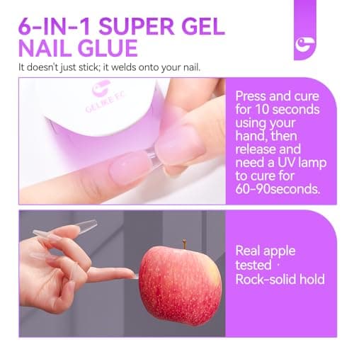 Gelike EC Gel Nail Glue for Press On Nails: 6 in 1 Strong UV Nail Glue for Nail Tips and Acrylic Fake Nail - Long Lasting 28 Days Quick Dry - Beginner Friendly DIY for Home Salon - Thumbnail 2