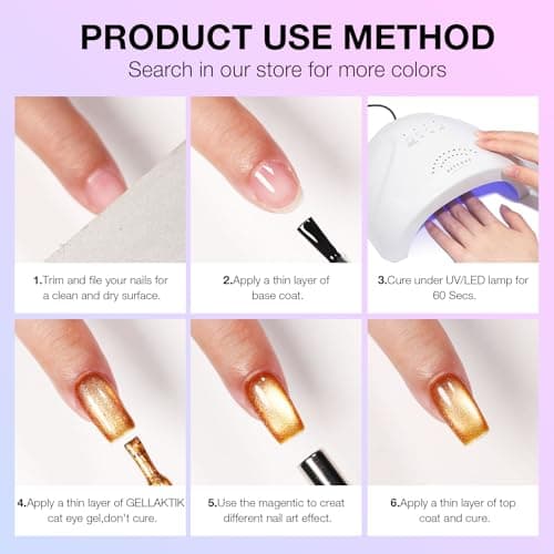 Cat Eye Gel Nail Polish Set, 6 Colors 12ML - 9D Glassy Holographic Glitter, Magnetic Nail Art Kit with Magnet, Soak Off UV LED Gel for DIY Home Salon Manicure Gift for Women - Thumbnail 6