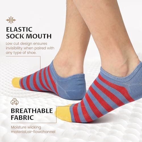 Sunew 8 Pairs No Show Socks for Women-8 Pairs,Invisible Low Cut Ankle Socks,Non-slip for Casual and Dressy Wear-Soft Breathable Medium Multicolored Stripe - Thumbnail 4
