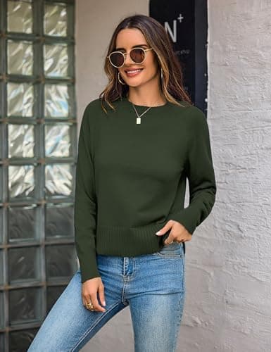 Totatuit Womens 2025 Trendy Cropped Sweater with Split Hem Casual Mock Neck Ribbed Knit Pullover Jumper Tops Holiday Travel Clothes Olive Green Large - Thumbnail 6