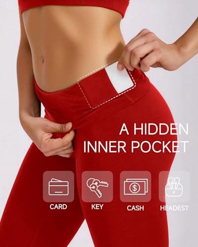 MXYMXY Buttery Soft High Waist Yoga Pants for Women - 25" Tummy Control Workout Leggings Inner Pocket, Squat Proof Gym Running Athletic Fiery Red - Thumbnail 3