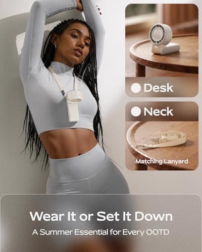 SHEWIND Portable Handheld Mini Fan for Women - 4000mAh Rechargeable, 5 Speeds, 20H Max, Folding Travel Turbo Fan with LED Display - Cream - Thumbnail 5