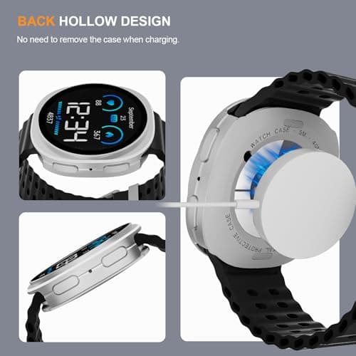 SDOCEBF 3 in 1 Rugged Metal Case for Samsung Galaxy Watch 8 44mm with Screen Protector, Lightweight Aluminum Bumper with Back Cover, Overall Protection Cover for Galaxy Watch 8, Silver - Thumbnail 6