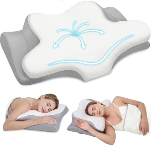 PAYHUIN Cervical Neck Pillow, Contoured Pillows for Neck and Shoulder Ache Relief, 2 Heights Ergonomic Pillow with Breathable Ice Silk Cover Neck Support Pillow for Stomach Sleepers Pure White - Image 1