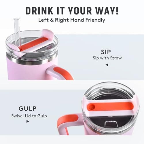 XTUSIMPLE 40oz Insulated Tumbler with Handle and Straw Lid, Stainless Steel Travel Mug - 12H Hot & 48H Cold, Fit in Cup Holder, for Travel, Gym, Office, Car, Outdoors - Gifts for Women and Men (Pink) - Thumbnail 4