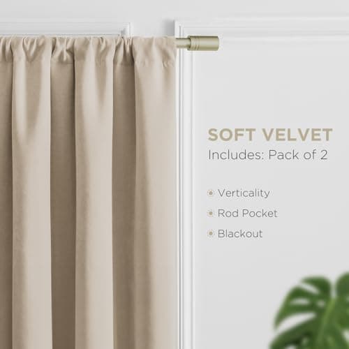 Joydeco Latte Coffee Velvet Curtains 96 Inches 2 Panels, Luxury Thermal Insulated Soft Curtains for Bedroom & Living Room, Room Darkening Velvet Drapes, Rod Pocket (52W x 96L) - Thumbnail 3