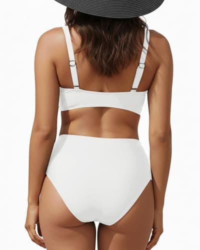 Aqua Eve Women's High Waisted Bikini Set Two Piece Tummy Control Swimsuits High Cut Bathing Suits 2025 White S - Thumbnail 2