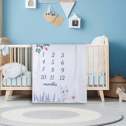 vmaisi Baby Milestone Blanket for Girl, Monthly Growth Photo Blanket for Newborn Infant, Floral Nursery Swaddle Blanket (Flowers, Single Printed - Thumbnail 5